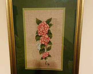 Framed needlepoint roses