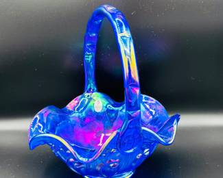 Fenton generation collection basket Cobalt carnival glass signed Frank M. Fenton, Thomas Fenton, Scott Fenton