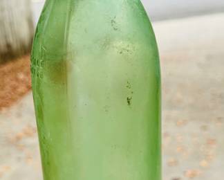 Antique light Green Glass Burgundy / Champagne bottle with push / kick up