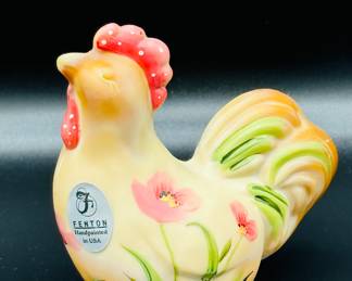 Fenton rooster number 14 out of 250 handpainted by M Cade Original Fenton paper sticker