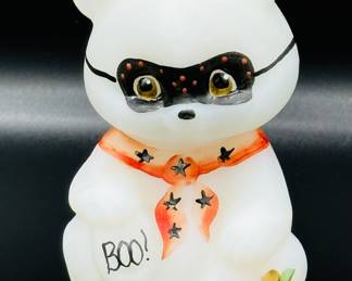 Fenton Halloween boo bear hand painted by  D. CAPLINGER. with original Fenton paper sticker
