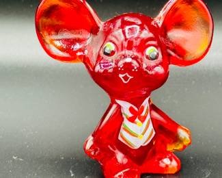 Fenton hundred year anniversary Christmas red mouse hand painted by S Davis