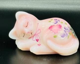 
Fenton rosalene Glass sleeping cat handpainted by LOWE Original Fenton paper sticker