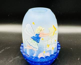 Fenton Shooting Star Fairy Lamp Cobalt Blue Art Glass 2 Pc Candle Holder Signed
Original Fenton paper sticker
