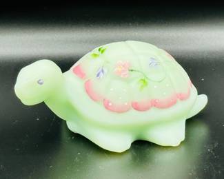 
Fenton lotus mist turtle with original paper Fenton sticker painted by M Cade