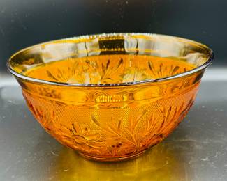 Vintage Anchor Hocking Amber Glass Pattern Fruit Bowl with Beautiful Floral Designs. Retro Salad Bowl. There are other pieces to this set