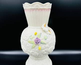 Belleek songbird 150th anniversary vase