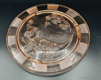 Pink Depression Glass Footed Cake Plate, Vintage Federal Glass SHARON or CABBAGE ROSE Pattern, 1930s 