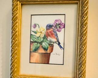 Framed and matted sketch by Jeanne Mack