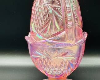 Fenton, pink, pineapple, heart, iridescent fairy lamp original paper sticker marked Fenton