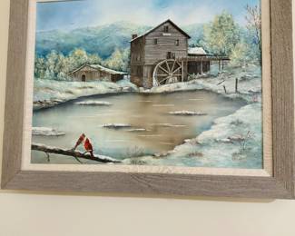 Framed winter water wheel painting
By Sherry Masters
