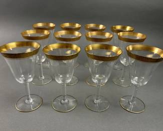 Lot 342 | Antique Tiffin Franciscan Crystal Goldtone Goblets
