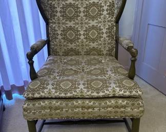 Lot 216 | Vtg Green & Brown Patterned Armchair
