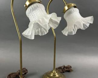 Lot 208 | 2 Art Nouveau Brass Gooseneck Tulip Ruffle Lamps
