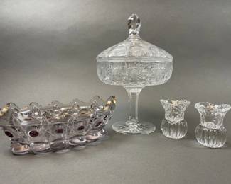 Lot 375 | Glass Candy Dish & Bud Vase & Serving Dish
