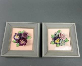 Lot 349 | Vintage Two Framed Ceramic Flowers Hand Painted
