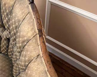 Duncan Phyfe Style Settee with Carved Wood Details - Minor burn damage to the back upper molding: shown in images. Asking $150 - Value $300-$700. Priced to sell. 