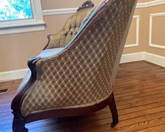 Duncan Phyfe Style Settee with Carved Wood Details - Minor burn damage to the back upper molding: shown in images. Asking $150 - Value $300-$700. Priced to sell. 