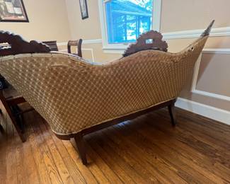 Duncan Phyfe Style Settee with Carved Wood Details - Minor burn damage to the back upper molding: shown in images. Asking $150 - Value $300-$700. Priced to sell. 
