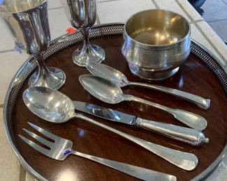 Assorted Sterling Silver on Round Laminate and Sterling Tray