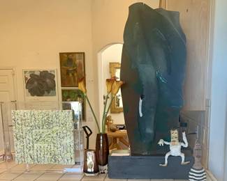 Nobujo Okuda Tall Raku Sculpture, Encaustic Wax Mounted in Plexiglass