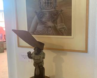 John Frame Stone, Metal, and Wood Statue of a Man