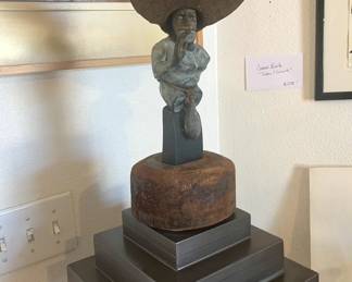 John Frame Stone, Metal, and Wood Statue of a Man