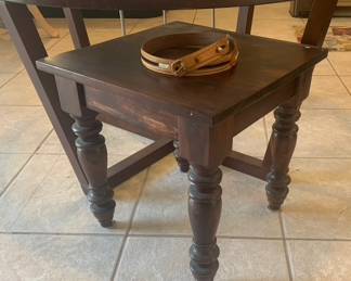 Solid Wood Side Table, Horsehair and Leather Belt