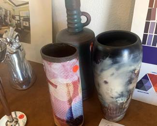 Colorful Ceramic Vase, Clay Serving Pitcher, Raku Vase