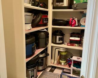 Pantry full of new and like new small appliances by Ninja, Instapot, Margaritaville and many more.