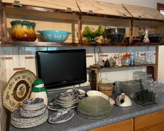 Crocs, vintage dishes, Pyrex,