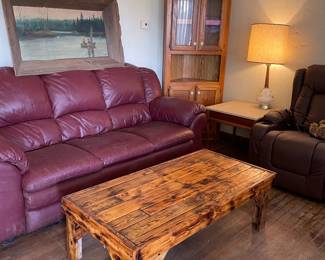 Couch and coffee table, artwork