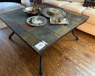 Stone Top Coffee Table, Ashtray, Trinket Boxes, Victorian Style Wall Clock, Ceramic Floral Mirror,  Jewelry