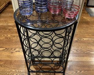 Wine Rack Table, Set of Six Grape Cut Glasses