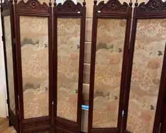 Asian Crane Motif Wood Room Screen