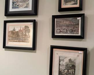 Various Framed Worldly Art from Places such as Amsterdam, Austria, and Budapest