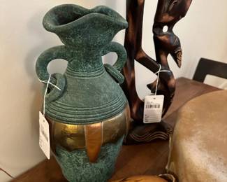 Sand Pottery Vase,  Wooden Kiss Statue
