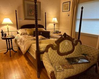 Full Size Mattress, Full Size Bed Frame, Throw Pillows, Raymond Waits Comforter, Hannah's Furniture Side Table, Table Lamp