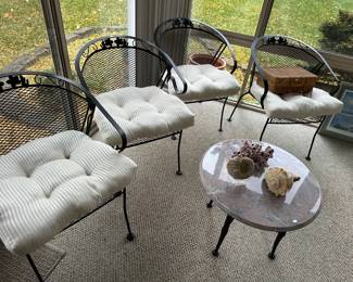 Wrought Iron Chair Set, Marble Coffee Table
