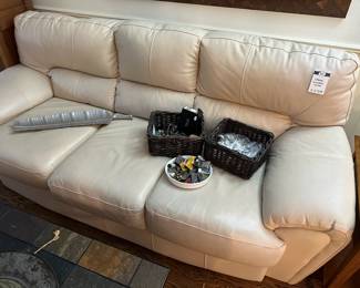 Cream Colored Sofa, Wilton Armetale Banana Leaf & Shell