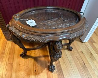 Carved Lady Walnut Serving Table