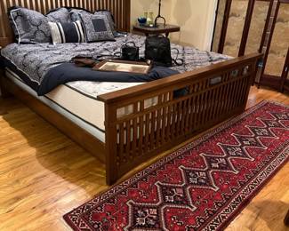 Persian Shiraz Wool Rug, King Size Arts and Crafts Bed Frame, Beautyrest Classic King-Sized Mattress
