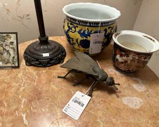 Brass Fly Ashtray, Dragon Planter
