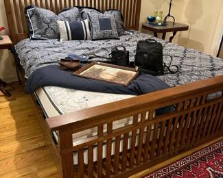 King Size Arts and Crafts Bed Frame, Beautyrest Classic King-Sized Mattress
