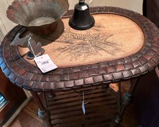 Wine Rack Accent Table, Mini Metal Michigan Sculpture, 