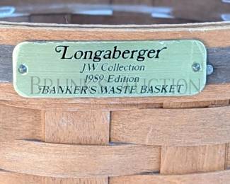 LARGE! - LONGABERGER BANKERS WASTE BASKET W/ HANDLE AND LINER JW COLLECTION - 1989 EDITION HAND-WOVEN - MADE IN DRE...
