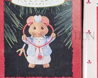 (17 PCS) HALLMARK ORNAMENTS, MINIS ALL IN ORIGINAL BOXES INCLUDES: "CANDY APPLE MOUSE", "PRESENT OF ANGELS" & MORE R...