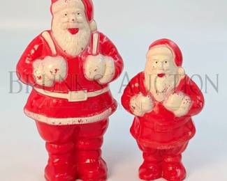 (2) 1930'S CELLULOID SANTA'S, CANDY DISPENSERS MADE BY "IRWIN" , U.S.A. (1) 6.25" T (1) 4.5" T