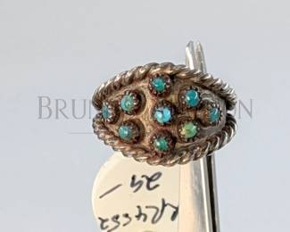 NAVAJO STERLING RINGS AND EARRINGS (1) PAIR OF STERLING SILVER HOOP EARRINGS WITH TOOLED METAL DESIGN. 1" (1) STERLING AND...