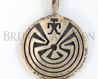 WILLIE ARCHIE TALAHAFTEWA (HOPI) STERLING PENDANT ARTIST SIGNED, PICTORAL 1.25"
